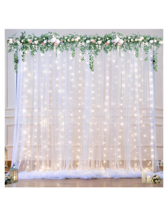 Cortina de fondo blanca con luces Suppromo 3m x 3m para fiestas