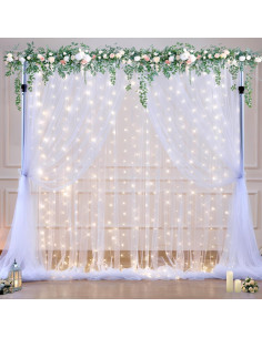 Cortina de fondo blanca con luces Suppromo 3m x 3m para fiestas 2