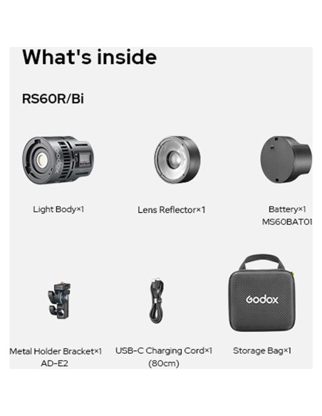 Godox RS60BI Luz de Video LED 60W CCT HSI RGBW Portátil Godox RS60BI Luz de Video LED 60W CCT HSI RGBW Portátil