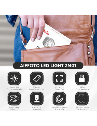Kit de Luz LED Portátil Aiffoto ZM01 con Difusor y Montura