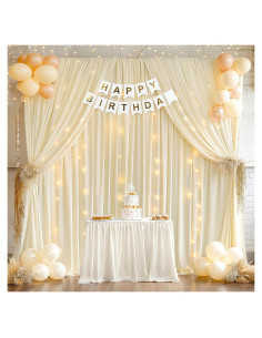 Cortinas de fondo marfil Wish Care 1.52x3.05m con luces LED