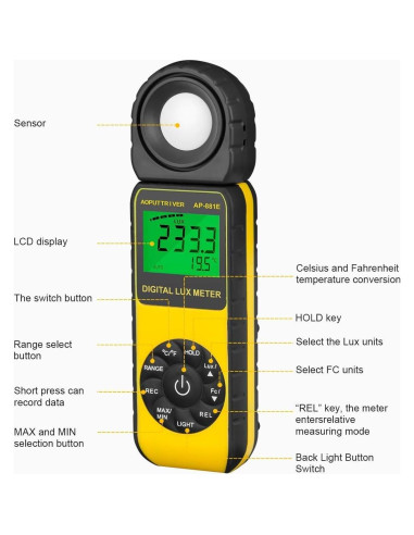 Medidor de Luz Digital AOPUTTRIVER AP-881E 0.01-300,000 Lux