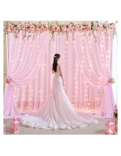 Cortina de Tulle Rosa con Luces Shillance 5x10 pies 2 Paneles