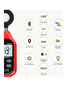 Medidor de Luz Digital UNI-T UT383BT 0-199900 Lux Bluetooth 2