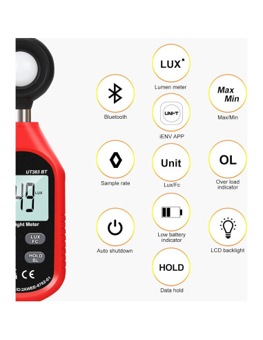 Medidor de Luz Digital UNI-T UT383BT 0-199900 Lux Bluetooth