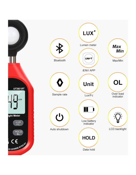 Medidor de Luz Digital UNI-T UT383BT 0-199900 Lux Bluetooth