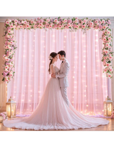 Cortina de Tulle Rosa con Luces Shillance 5x10 pies 2 Paneles 2