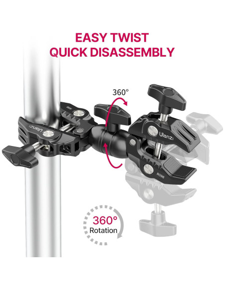 Abrazadera Doble ULANZI R096 para Cámara y Luz de Estudio