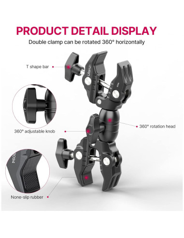 Abrazadera Doble ULANZI R096 para Cámara y Luz de Estudio