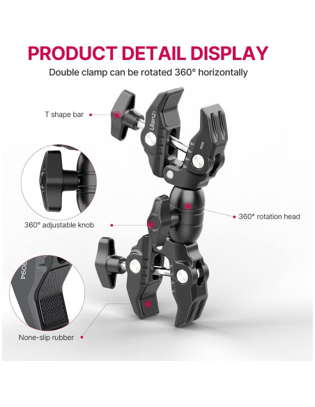 Abrazadera Doble ULANZI R096 para Cámara y Luz de Estudio