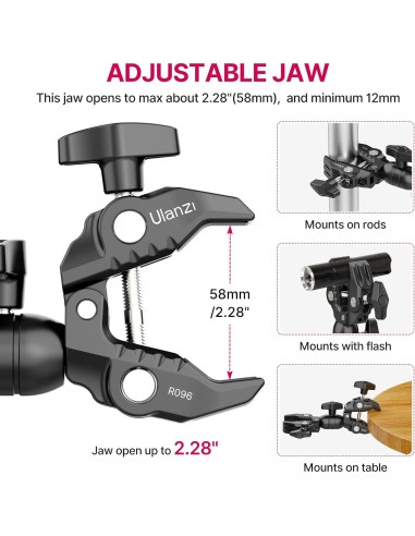 Abrazadera Doble ULANZI R096 para Cámara y Luz de Estudio
