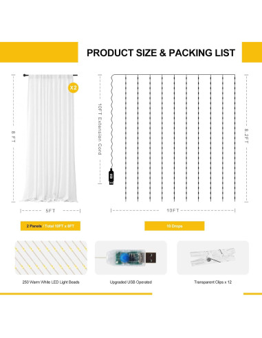 Cortina de Tul Blanco con Luces de Hadas 3.05x2.44m HOLITS