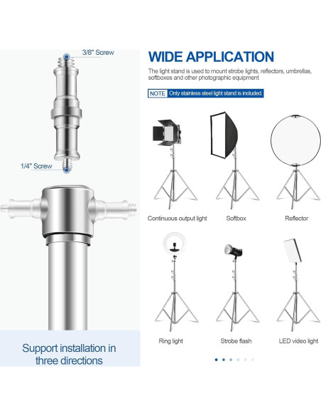 Soporte de Luz de Acero Inoxidable Wellmaking 280cm Ajustable