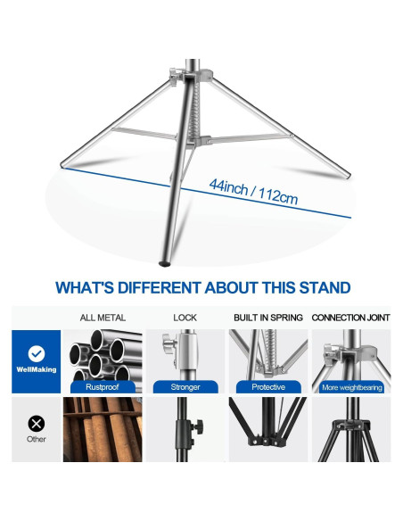 Soporte de Luz de Acero Inoxidable Wellmaking 280cm Ajustable