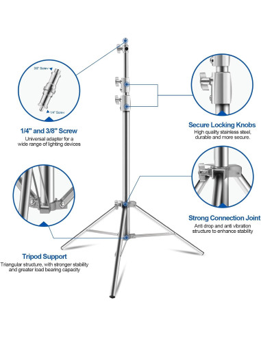 Soporte de Luz de Acero Inoxidable Wellmaking 280cm Ajustable