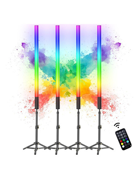 Paquete de 4 luces LED de tubo 120 cm con trípodes y control remoto