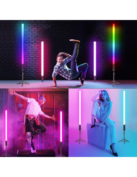 Paquete de 4 luces LED de tubo 120 cm con trípodes y control remoto