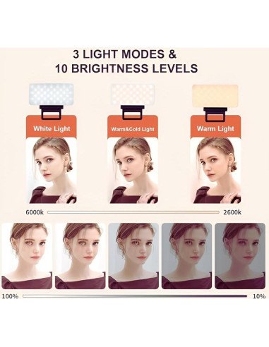 Luz LED de selfie Marmae recargable 3000mAh 3 modos