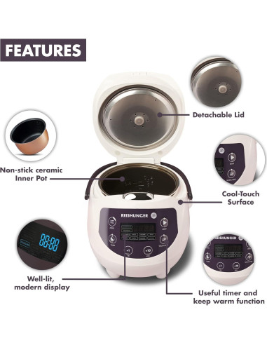 Olla Arrocera Digital Mini Reishunger 3.5 Tazas Negra