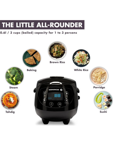 Olla Arrocera Digital Mini Reishunger 3.5 Tazas Negra