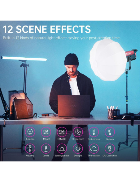 GVM 300W Luz de Fotografía RGB con Soporte Bowens y Softbox