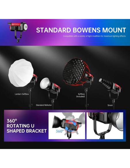 GVM 300W Luz de Fotografía RGB con Soporte Bowens y Softbox