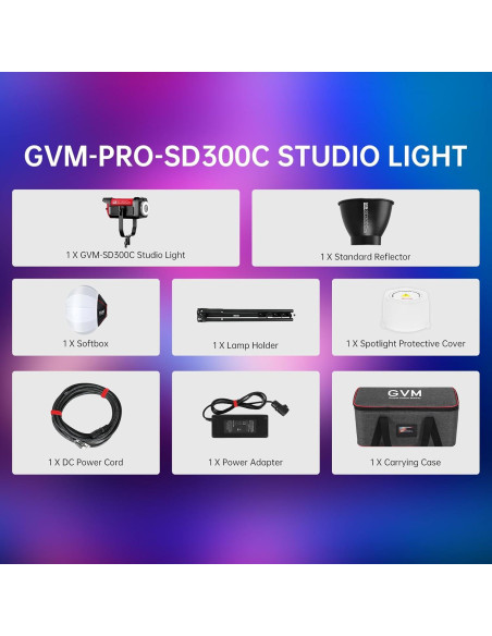 GVM 300W Luz de Fotografía RGB con Soporte Bowens y Softbox