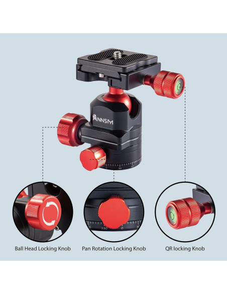 Cabezal de bola para trípode 360 con zapato frío y QR 38mm