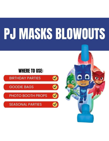 Sopladores de Fiesta PJ Masks - Paquete de 8 - 12,7 cm