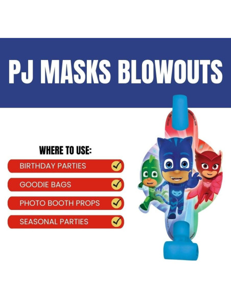 Sopladores de Fiesta PJ Masks - Paquete de 8 - 12,7 cm