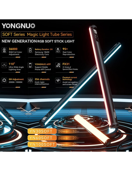 Luz LED Suave Yongnuo YN100 30W RGB 99cm Control Remoto Luz LED Suave Yongnuo YN100 30W RGB 99cm Control Remoto