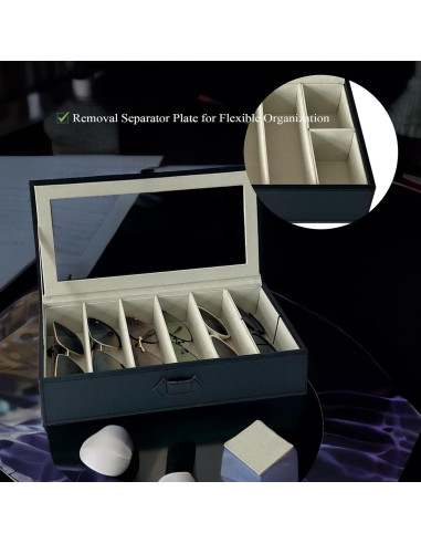 Organizador de Gafas de Sol UnionPlus, 8 Compartimentos, Negro