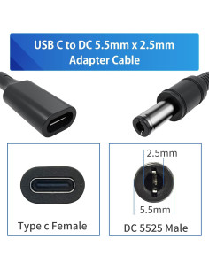 Cable USB C a DC 5.5mm 12V - 2Pack 1m CYD 2