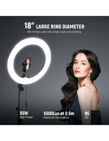 Kit de Luz de Anillo NEEWER 18" 55W LED 5600K con Soporte y Teléfono