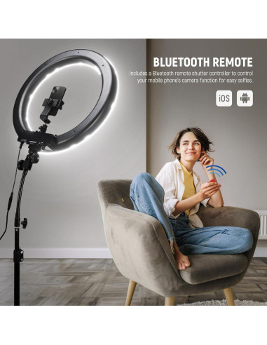 Kit de Luz de Anillo NEEWER 18" 55W LED 5600K con Soporte y Teléfono