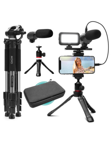 Kit de Vlogging Movo iVlogger para Smartphone con Trípode y Luz LED