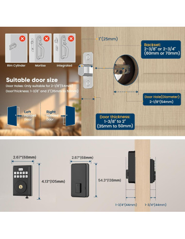 Cerradura Inteligente OOCC G30 con Teclado y 2 Llaves - Negro Mate