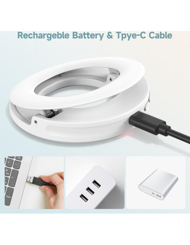 Luz de Anillo Selfie Recargable Qirita 3 Modos 94mm