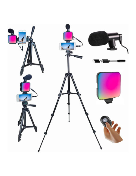 Kit de Vlogging Peanutech con Luz RGB, Trípode y Micrófono