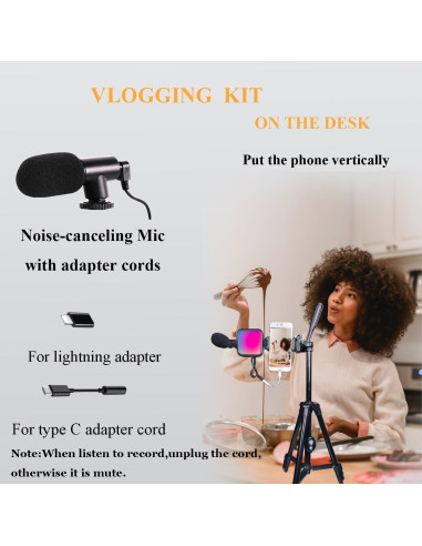 Kit de Vlogging Peanutech con Luz RGB, Trípode y Micrófono
