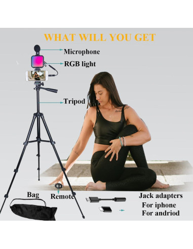 Kit de Vlogging Peanutech con Luz RGB, Trípode y Micrófono