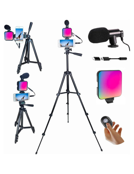 Kit de Vlogging Peanutech con Luz RGB, Trípode y Micrófono