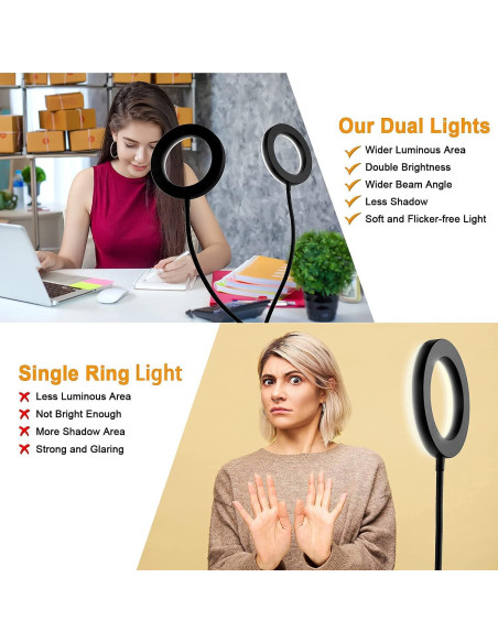 Luz de Anillo Doble 15 cm UPXDUMI con Brazo Flexible USB