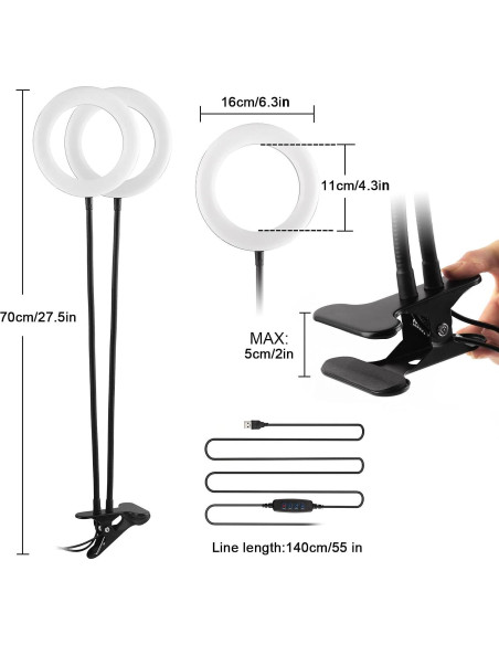 Luz de Anillo Doble 15 cm UPXDUMI con Brazo Flexible USB