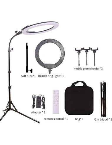 Kit de Luz de Anillo LED Bi-Color 18" XPAISYQC con Trípode