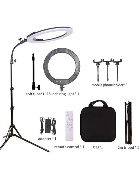 Kit de Luz de Anillo LED Bi-Color 18" XPAISYQC con Trípode
