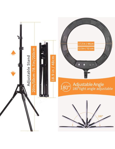 Kit de Luz de Anillo LED Bi-Color 18" XPAISYQC con Trípode