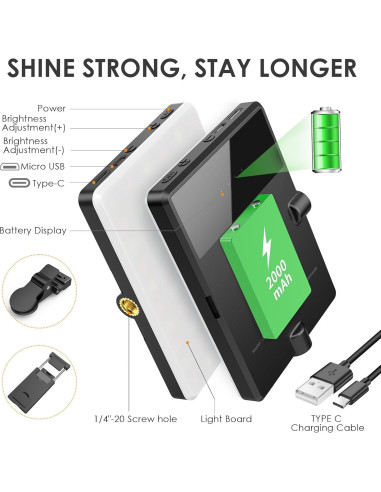 Luz de Selfie Eagerey VC01 60 LED Recargable Clip Negro