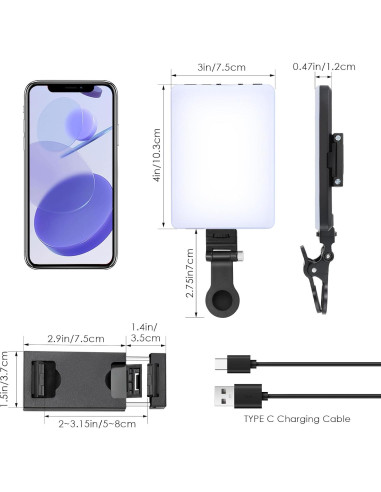 Luz de Selfie Eagerey VC01 60 LED Recargable Clip Negro
