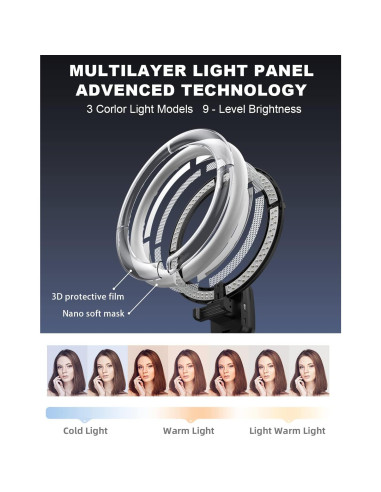 Anillo de Luz Plegable Woumlaiy 10'' con Trípode Extensible 200 cm